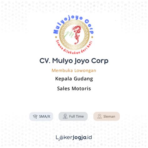 Lowongan Kerja Kepala Gudang Sales Motoris Di Cv Mulyo Joyo Corp