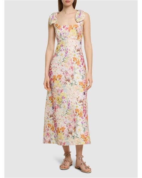 Zimmermann Harmony Floral Self Tie Linen Midi Dress Lyst