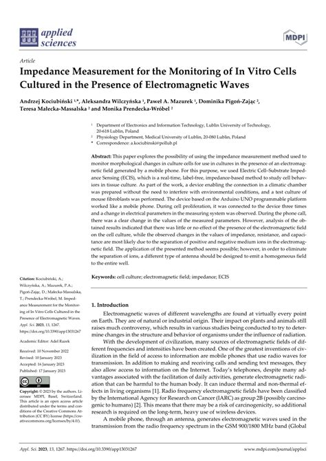 Pdf Impedance Measurement For The Monitoring Of In Vitro Cells Cultured In The Presence Of