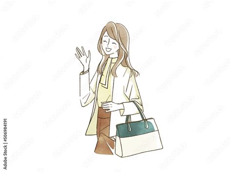 笑顔で手を振る女性 Stock Illustration Adobe Stock