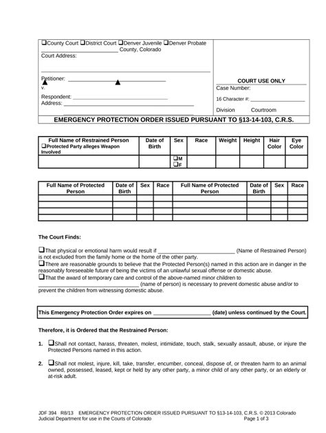 Colorado Protection Order Doc Template PdfFiller