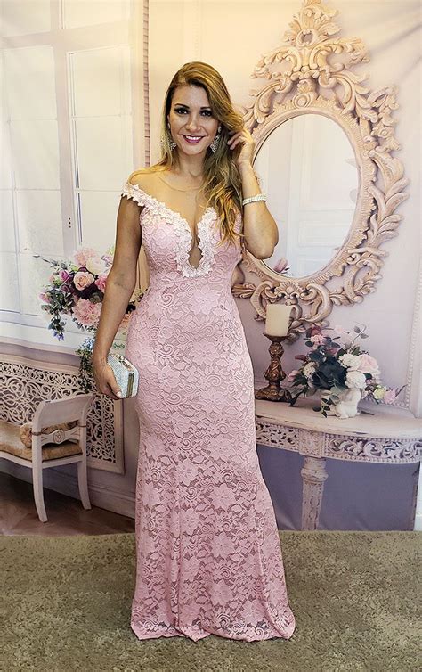 Vestido De Festa Longo Rose Renda Sereia Madrinha