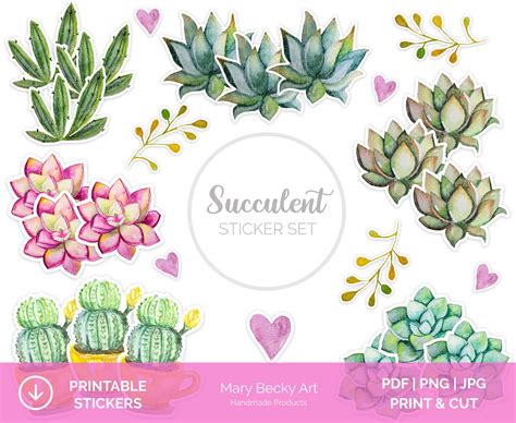 Digital Printable Succulent Stickers Set Printable Etsy