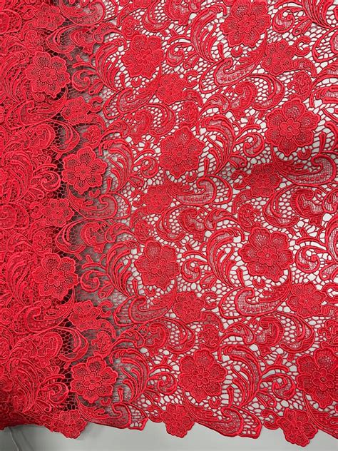 Maggie Red Guipure Venice Heavy Lace Fabric By The Yard Etsy