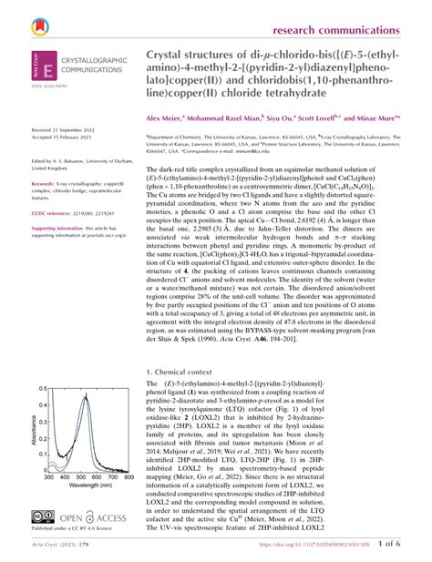 Pdf Crystal Structures Of Di Chlorido Bis E Ethylamino