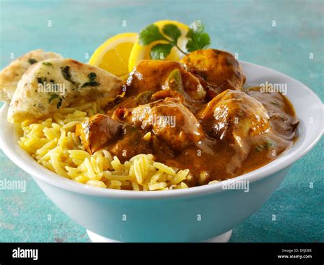 Chicken Vindaloo Pilau Rice Naan Bread Tradional Bangladesh Curry