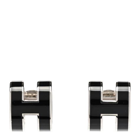 Hermes Palladium Lacquered Mini Pop H Earrings Black 1373670 Fashionphile