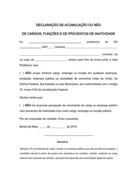 PDF DECLARAÇÃO DE ACUMULAÇÃO OU NÃO 2015 05 04 DECLARAÇÃO DE