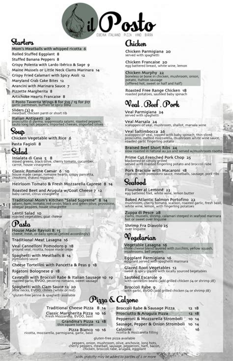 Italian Restaurant Menu: Neptune, NJ: Il Posto | Il Posto