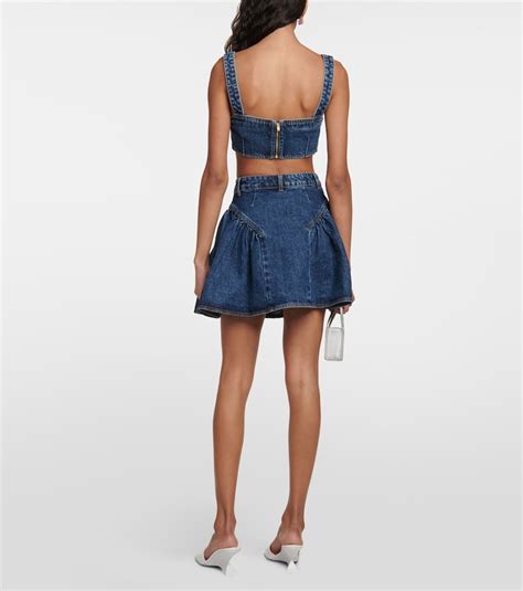 Self Portrait Flared Denim Mini Skirt In Blue ModeSens