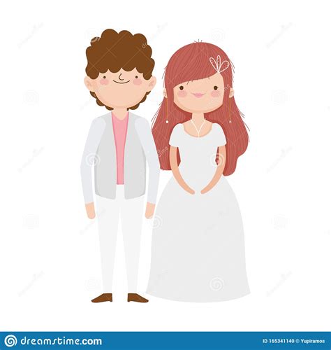 Wedding Couple Bride And Groom In Elegant Suits Cartoon Stock Vector