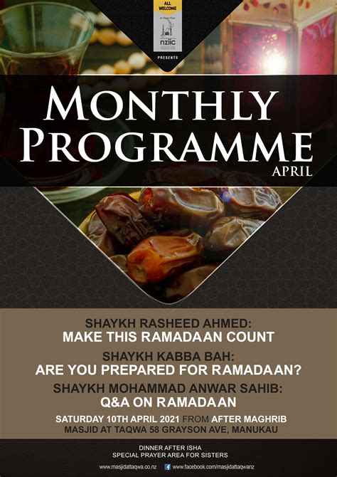 April Monthly Islamic Programme Masjid At Taqwa Auckland New Zealand