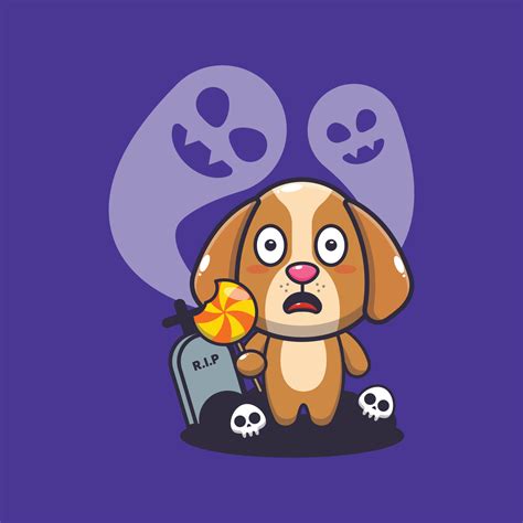 Cute dog scared by ghost in halloween day. Cute halloween cartoon illustration. 12679452 Vector ...