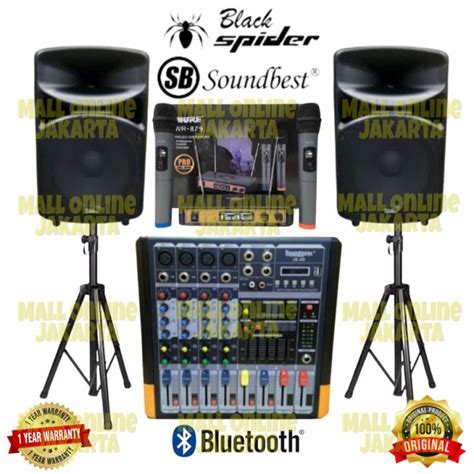 Paket Sound System Inch Speaker Blackspider Power Mixer Soundbest