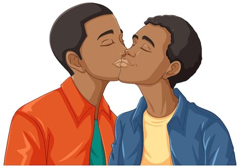 Un Couple Gay Africain S embrasse Dans Un Dessin Animé Vecteur Premium