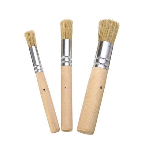 3pcs Hog Bristle Brush Set Durable Wooden Stencil Brushes Handle Art