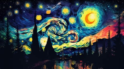 Premium AI Image | A painting of starry night sky with the moon in the ...