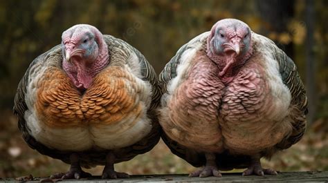 Two Turkeys Stood Together On A Piece Of Wood Background Picture Of