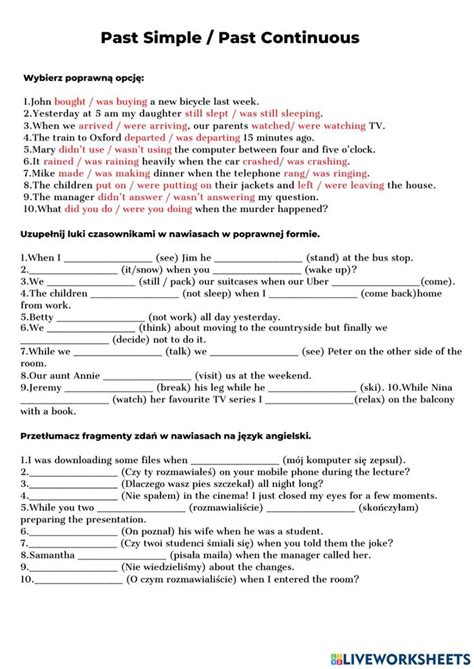 Past Simple Past Continuous Online Worksheet For Preintermediate In