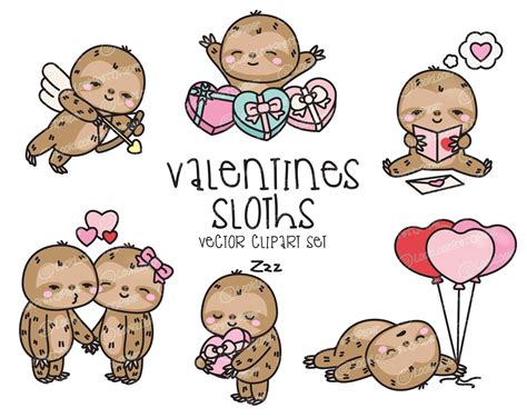 Premium Vector Clipart Kawaii Valentines Day Sloths Valentines Day