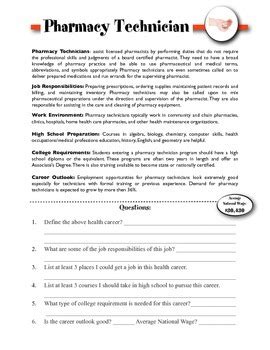 Pharmacy Technician Information Worksheet By Sunny Side Up Resources