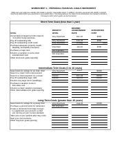 Worksheet 01 1 Xls WORKSHEET 1 PERSONAL FINANCIAL GOALS WORKSHEET