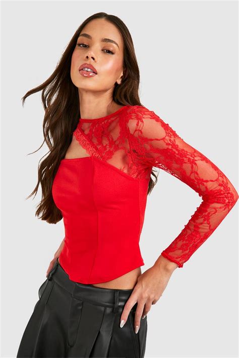 Lace Neckline Corset Top Boohoo Uk