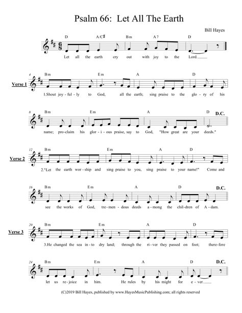 Psalm Let All The Earth Leadsheet By Bill Hayes Sheet Music For