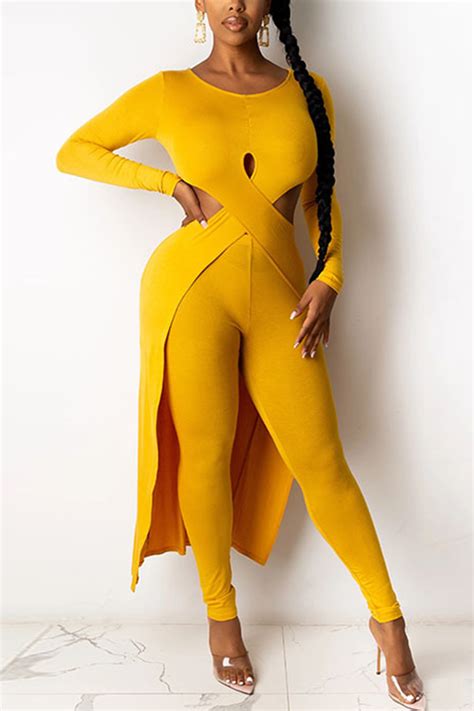 Wholesale Yellow Fashion Sexy Long Sleeve O Neck Regular Sleeve Longer