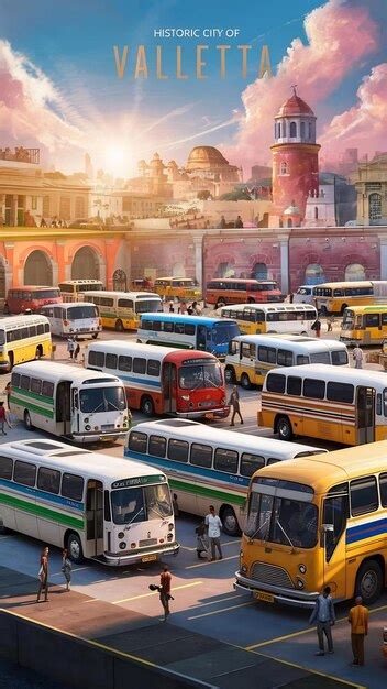 Buses At Bus Terminal At Valletta Premium Ai Generated Image