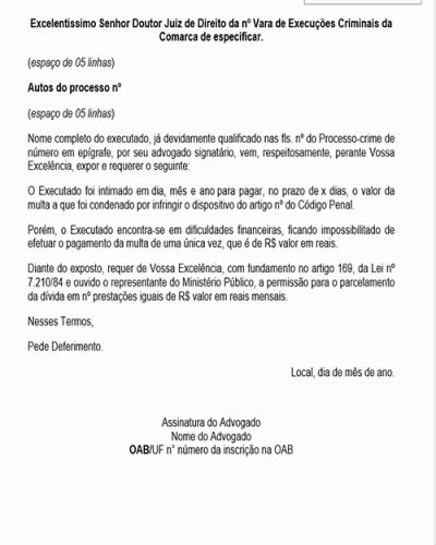 Referência para uma Petição Execução Penal Parcelamento de Pena de