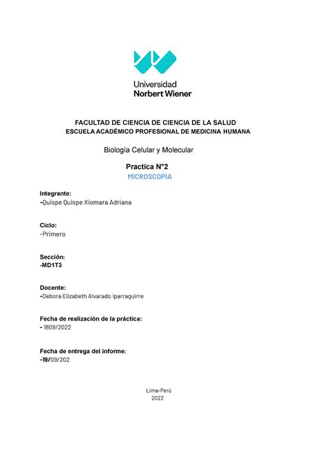 Informe 2 1 Facultad De Ciencia De Ciencia De La Salud Escuela