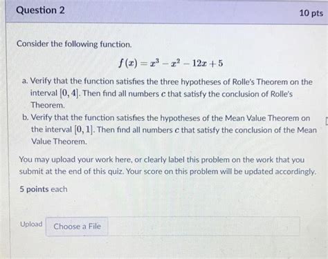 Solved Question 2 10 Pts Consider The Following Function