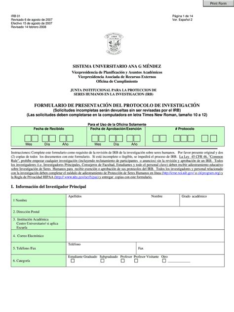 Formulario De Presentaci N Del Protocolo De Investigaci N Sistema