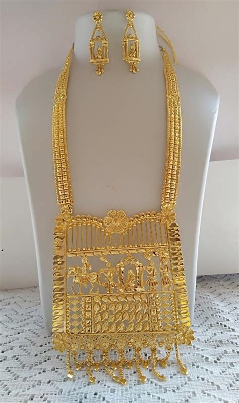 Wedding Wear Golden Gold Plated Long Necklace Set Size Inch At Rs