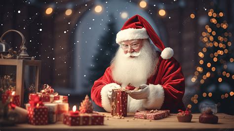 Happy Santa Claus Preparing Christmas Presents Merry Christmas Concept Background, Christmas ...