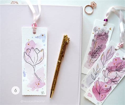 Handmade Watercolor Bookmarks With Botanical Line Art Book Etsy