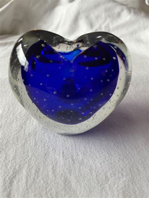 Murano Sommerso Bullicante Cobalt Blue Heart Bud Vase X