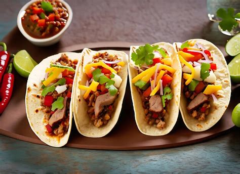 Premium Ai Image Traditional Mexican Tacos With Meat And Vegetables