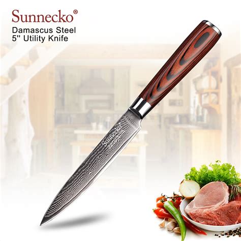 SUNNECKO 5 Inch Utility Kitchen Chef Knife Japanese Damascus VG10