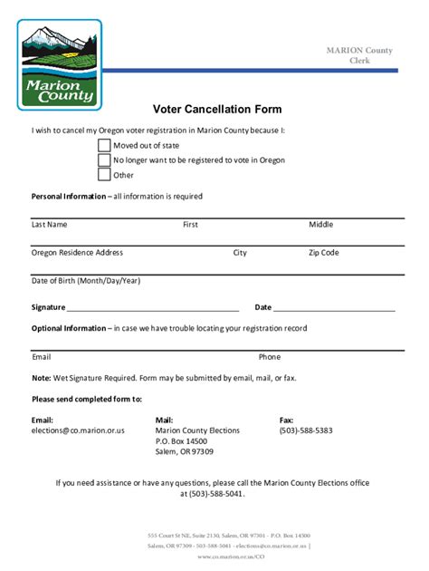 Fillable Online Voter Cancellation Form Marion County Oregon Fax Email Print Pdffiller