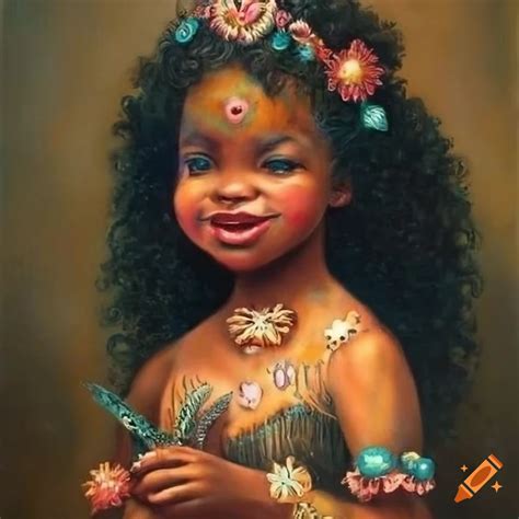 Oil Painting Of Cute Smiling Girls With Unique Embellishments