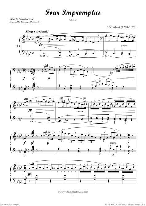 Schubert Four Impromptus Op 142 Sheet Music For Piano Solo