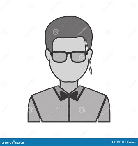 Silhouette Half Body Man With Bowtie In Shirt And Glasses Stock Vector