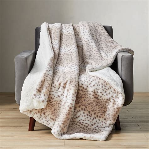 Better Homes And Gardens Snow Leopard Beige Faux Fur And Sherpa Throw 50