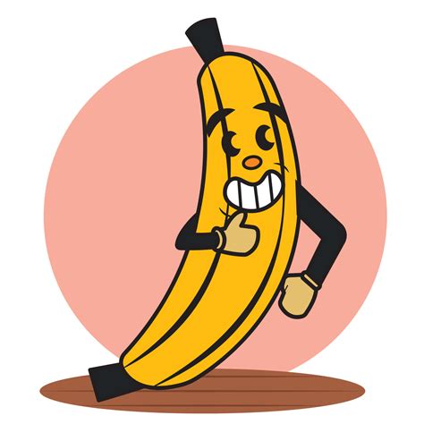 Isolated Colored Happy Banana Traditional Cartoon Character Vector