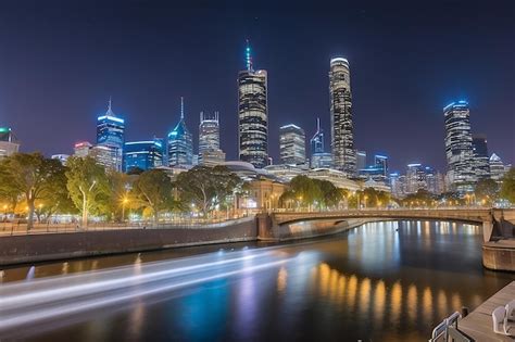 Melbourne October Beautiful City Skyline Over Yarra River At Night