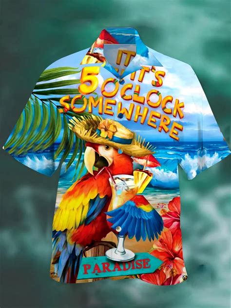 Its 5 Oclock Somewhere Hawaiian Parrot Mens Shirts