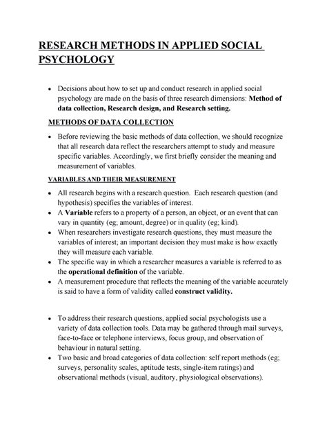 Research Methods In Applied Social Psychology 1 Research Methods In