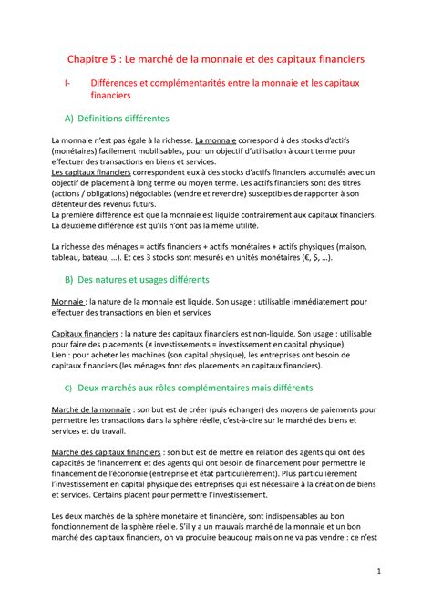 Chapitre 5 Macroéconomie S1 Chapitre 5 Le Marché De La Monnaie Et